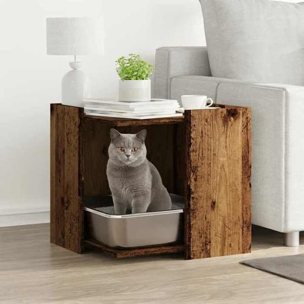 vidaXL Kattlåda i gammalt trä och träfiber 857758