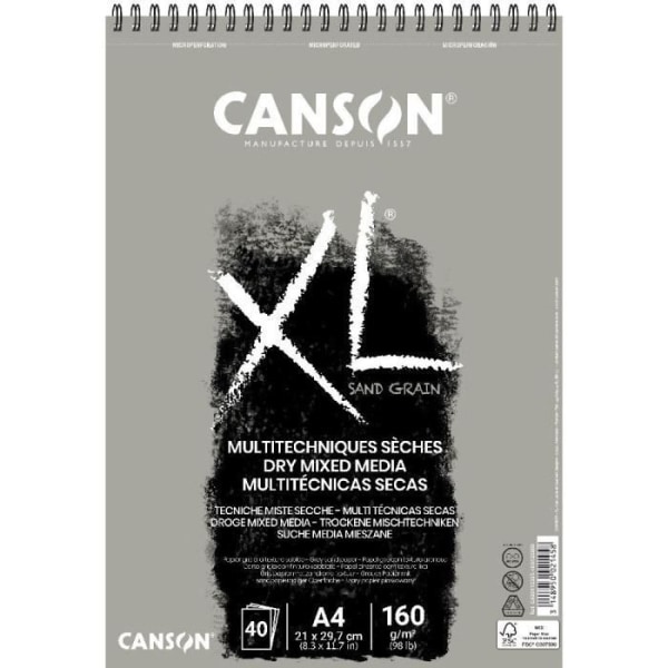 Papperblock - CANSON - XL Sand Grain - 40 ark A4 - Grå - Subtila effekter