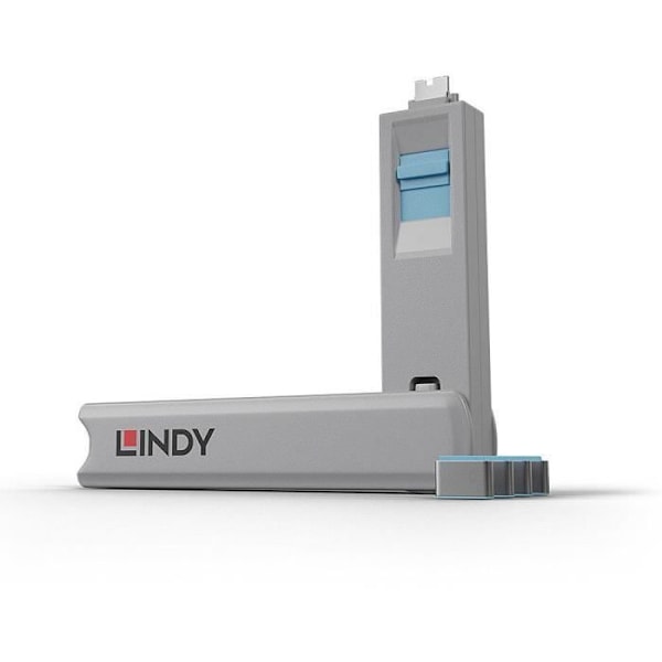 LINDY USB Typ C Port Blocker Kit med nyckel och 4 lås, blå