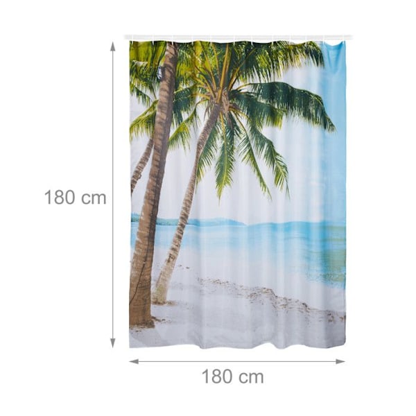 Relaxdays Duschdraperi 180 x 180 cm Badrum Strand Sand Palm Tree Anti-mögel Polyester, Färgad Färgad