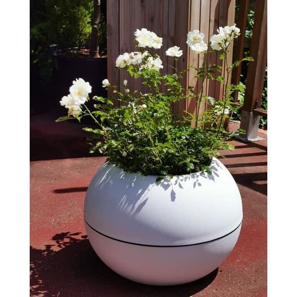 Rund blomlåda - RIVIERA - GRANIT BOULE - Plast - D40 x H28 cm - Vit Vit