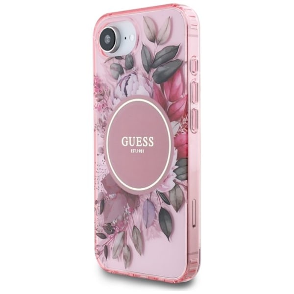 Coque Guess IML Flowers MagSafe för iPhone 16e (rosa)