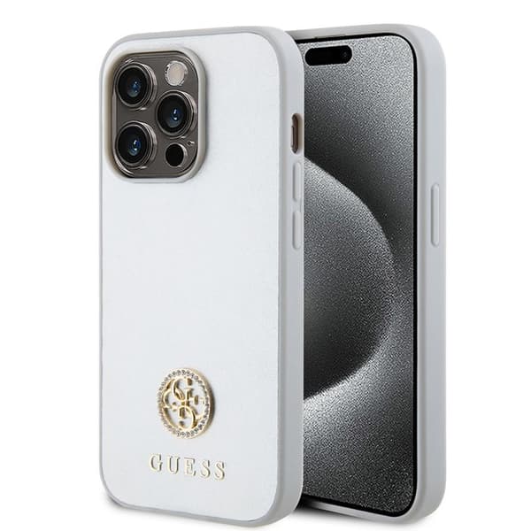 Guess Strass Metall Logo Skal för iPhone 15 Pro - Silver Silver