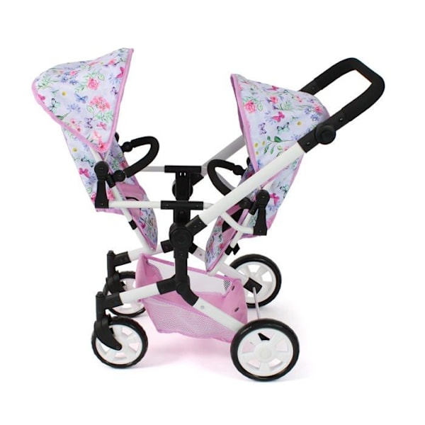 Bayer chic - 690-53 - 2000 - Linus Duo dockvagn, Tvillingvagn för barn i åldrarna 4 till 8 år, Blommor, Rosa