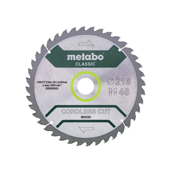 Cirkelsågblad - Metabo - 216x30 mm - 40 tänder - HW/CT - Maximal autonomi