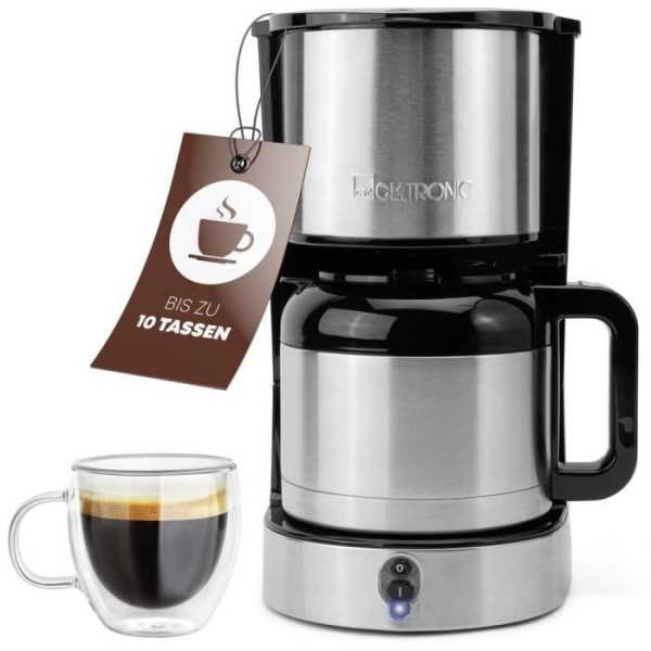 Clatronic KA 3805 Edelstahl-schwarz Kaffebryggare i rostfritt stål Antal koppar=10 värmebeständig kanna