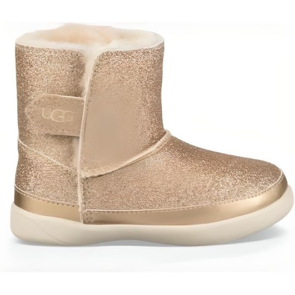 UGG Keelan barnstövlar i beige läder med tryckknappsstängning och fluffigt foder Beige 25