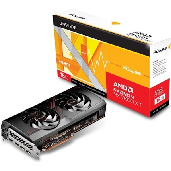 SAPPHIRE - Grafikkort - PULSE AMD RADEON™ RX 7800 XT GAMING 16GB - GDDR6 - DUBBLA HDMI / DUBBLA DP