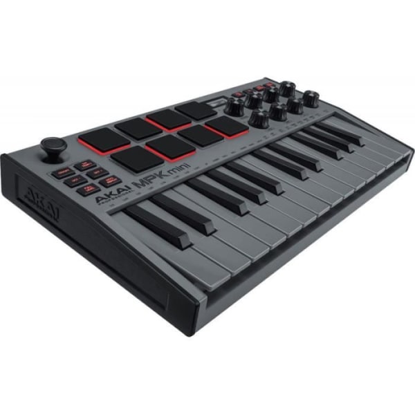 Akai MPKMINI3GREY - Mini 25-noters USB-tangentbord / 8 pads och LED-skärmkodare - Grå