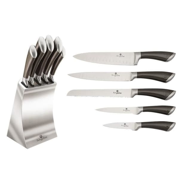 Knivblock - 6 delar - Rostfritt stål - Kolgrå - Nutida design Kolgrå