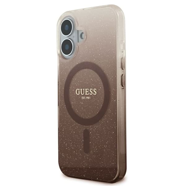 Coque Guess IML Glitter Gradient MagSafe för iPhone 16 Plus - Brun Brun