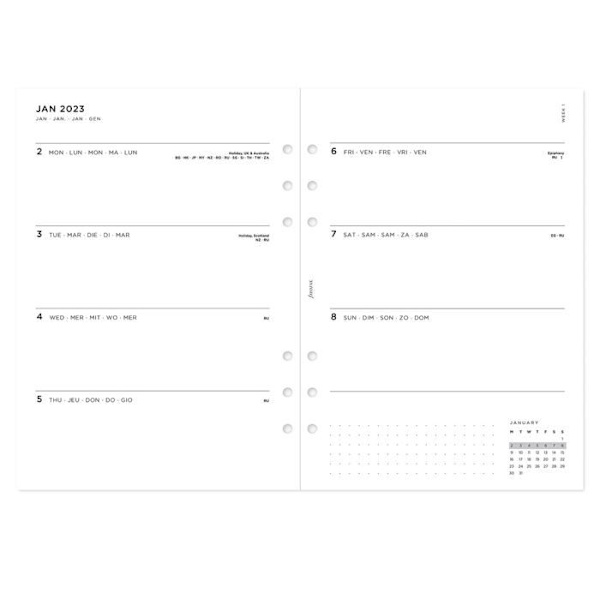 Agenda - arrangör - Filofax refill - 23-68590 - A5 Minimal Week på två sidor 2023 Dagbok, Vit ()