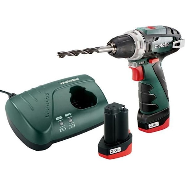 12 V Powermaxx 10 mm borrmaskin + 2 batterier 2Ah + laddare + kartong - METABO - 600984000