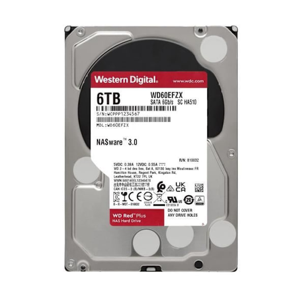 WD Red™ Plus - NAS intern hårddisk - 6TB - 5400 rpm - 3,5" (WD60EFZX)