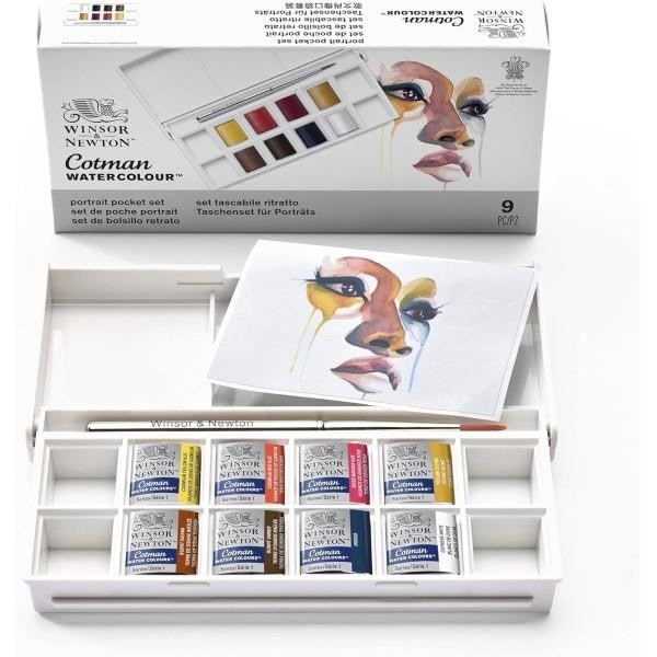 Akvarellfärg - Ficklåda - 8 halvpannor - Winsor och Newton - Porträtt Pale Cadmium Yellow Shade, Cadmium 