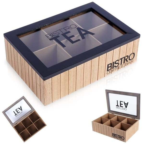 Teask - VILDE - 24x16,5x7,5 cm - 6 fack - Glaslock - Industriell LOFT-stil - Solid MDF Grå