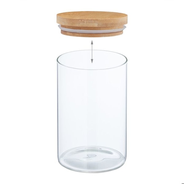 Relaxdays Set med 6 glasburkar med bambulock, 650 ml, 800 ml och 1 l, lufttät, transparent/naturlig transparent, ljusbrun