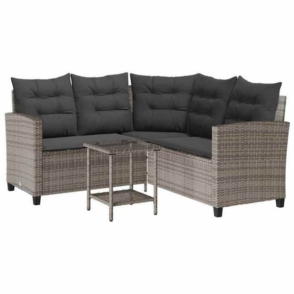 vidaXL Ute-soffa med bord och kuddar i L-form grå 4103874