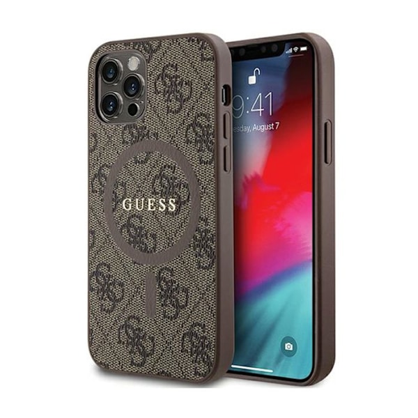 Fodral för iPhone 12/12 Pro - Guess - 4G Collection - Metall Läder - Brun - MagSafe kastanj