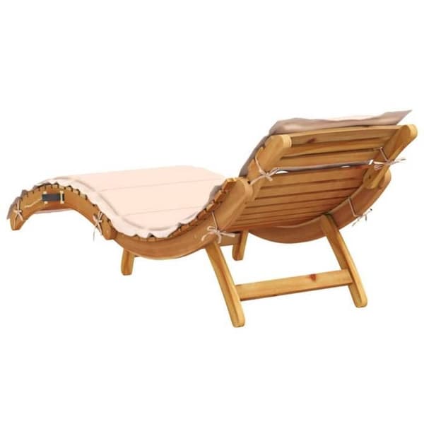 vidaXL Chaise longue med beige kudde i solid akaciaträ 367635 beige