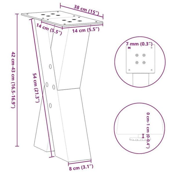 vidaXL X-formade soffbordsben, 2 delar, antracit, 38 x (42-43) cm, stål 4012954