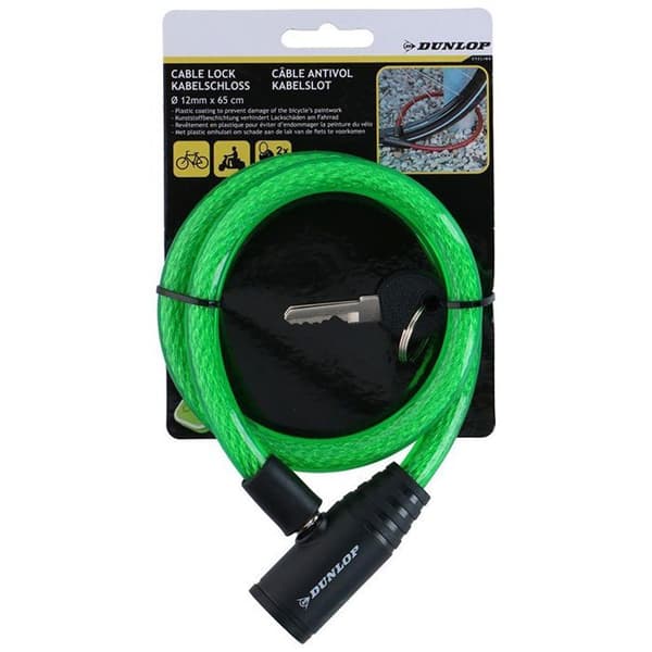 Dunlop - Cykellås med nyckel spiral 65 cm (grön)