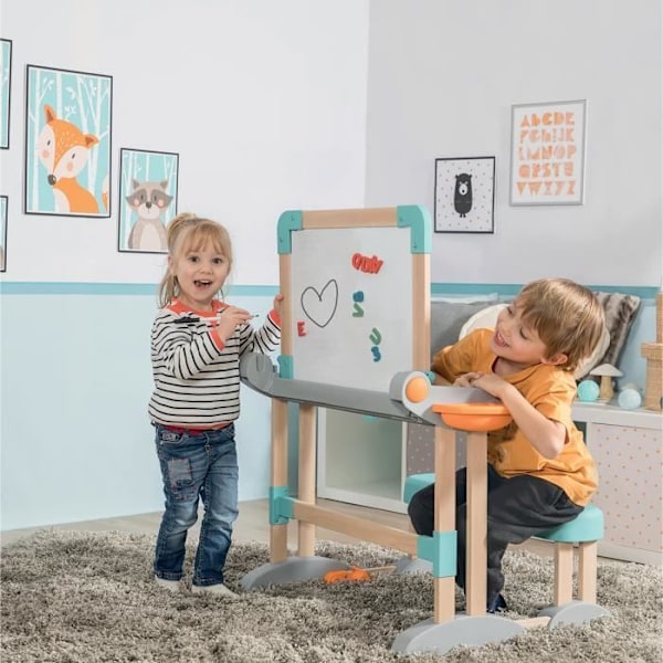 Smoby - Modulo Space Desk - Konvertibel till en dubbelsidig skiva - 80 tillbehör ingår - Från 3 år - 420304 Flerfärgad