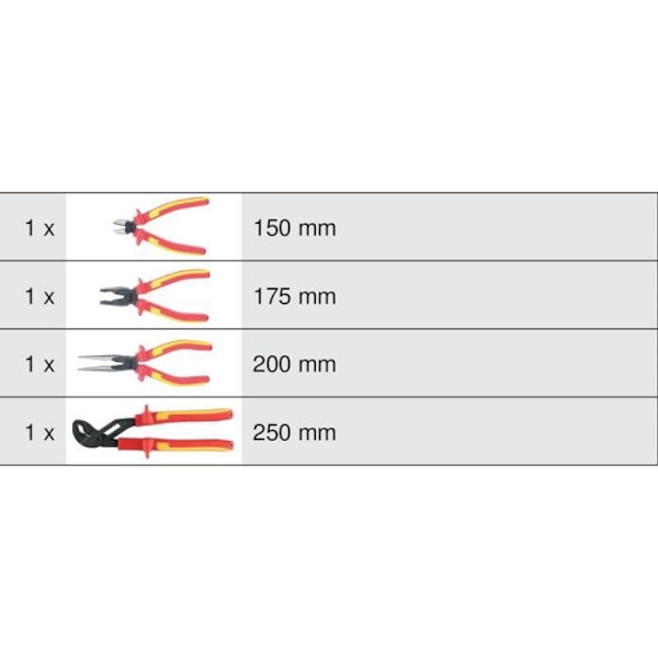 Set med 4 isolerade tänger - KS Tools - ERGOTORQUE® - skärande, flergrepp, halvrund, universal Grå