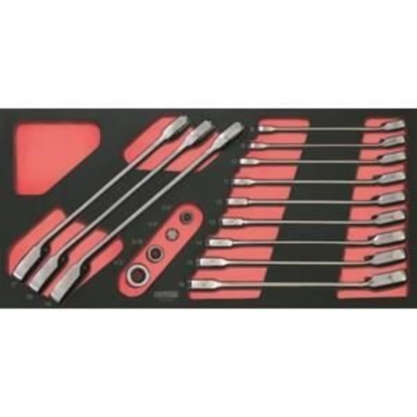 Modul - KS TOOLS - 713.2027 - Modul för blandade ringnycklar med reversibel spärr Gearplus - Med adaptrar - 16 delar Röd