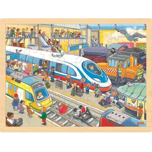 Puzzle - GOKI - Pussel spela - 96 bitar - Trä - 40 x 30 cm beige