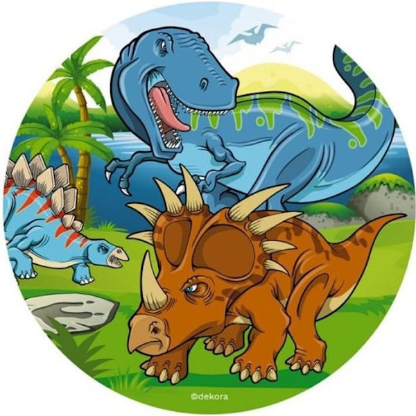 Disk dekoration tårta i ätbart papper - Dinosaur - Vit Vit