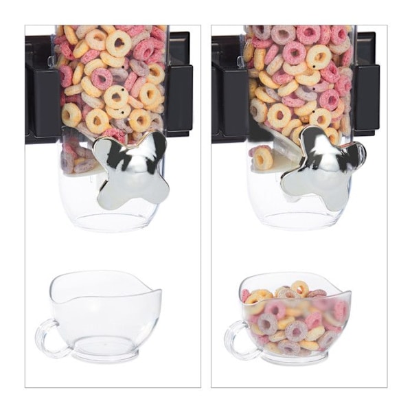 Relaxdays Cereal Dispenser, väggmontering, 1,7 L, godis, torra livsmedel, HLP 31x16x14 cm, svart svart, transparent, silver