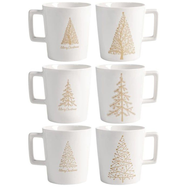 Mugg - kopp - mazagran Hem - 7134800 - Xmas Shiny Set 6 Mugg i New Bone China, cc350, Tazze Colazione, Decoro Natalizio,