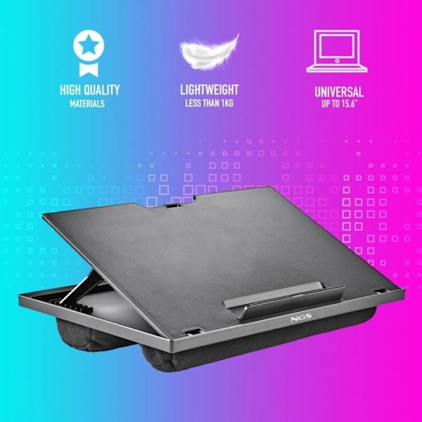 NGS LAPNEST - Multifunktionellt och ergonomiskt stativ för bärbara datorer upp till 15,6" med vadderad bas.