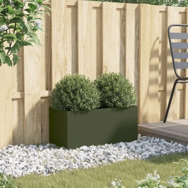 vidaXL Olivgrön blomlåda 62x30x29 cm stål 841592