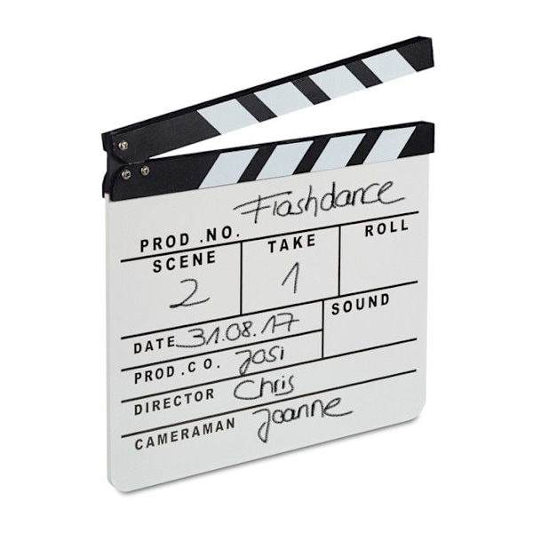 Relaxdays Movie Clapperboard Hollywood Movie Clapperboard Scene Dekorativa bokstäver HxBxD: 26 x 30 x 30 cm, Vit vit svart