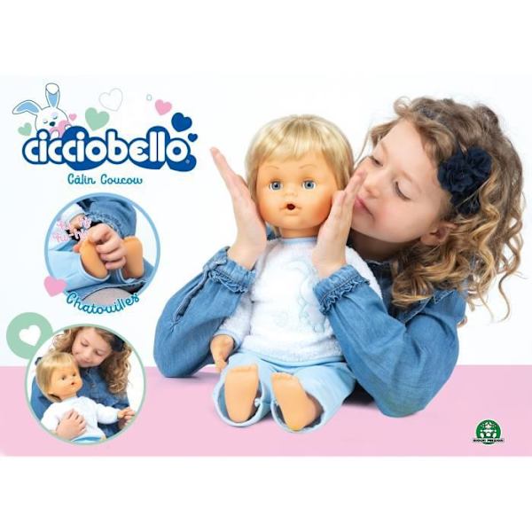 Cicciobello, Câlin Coucou, docka 42 cm, mjuk kropp, 1 napp och 1 gosedjur, Leksak för barn från 2 år, CCB99 Beige, vit och blå