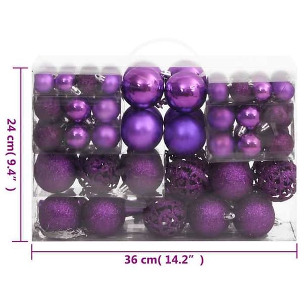 vidaXL Set med julkulor 111 stycken lila polystyren 356119