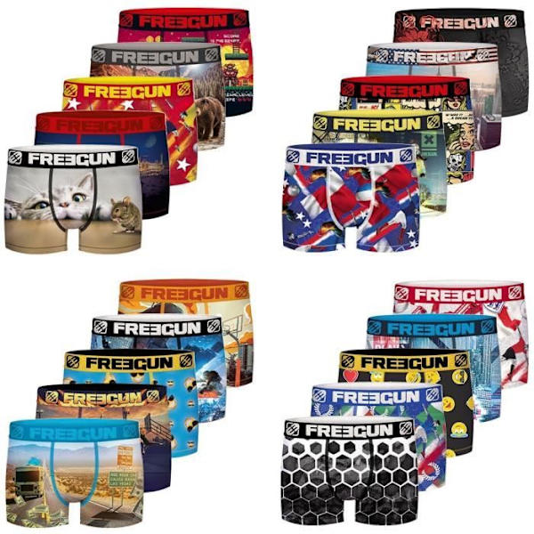 Överraskningspaket med 5 Boy's Boxers - Freegun - Flerfärgad - Blå - Mikrofiber - Polyester - Elastan Flerfärgad 6-8 år gammal