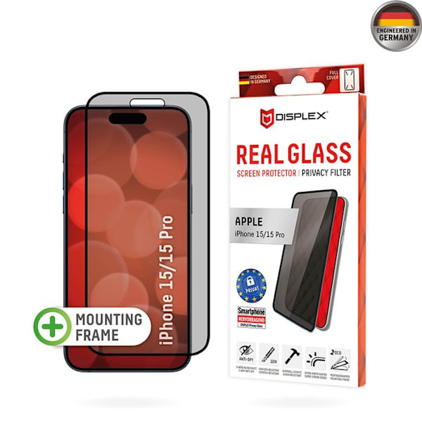 Privacy Skärmskydd i härdat glas - Displex - iPhone 15 / 15 Pro - Genomskinlig - Vit Transparent