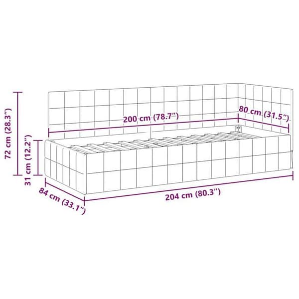 Vinkelsängram i sammet - vidaXL - 80x200 cm - Ljusgrå - Modern design - Mångsidig säng/soffa Ljusgrått