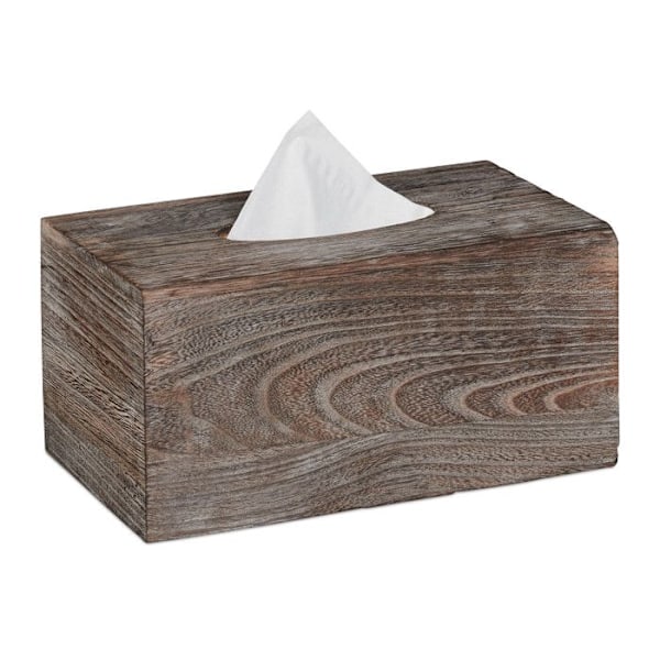 Relaxdays Tissue Box, Badrums Tissue Dispenser, Trä, Shabby Style, HLP: 13 x 26,5 x 14,5 cm, Brun Brun