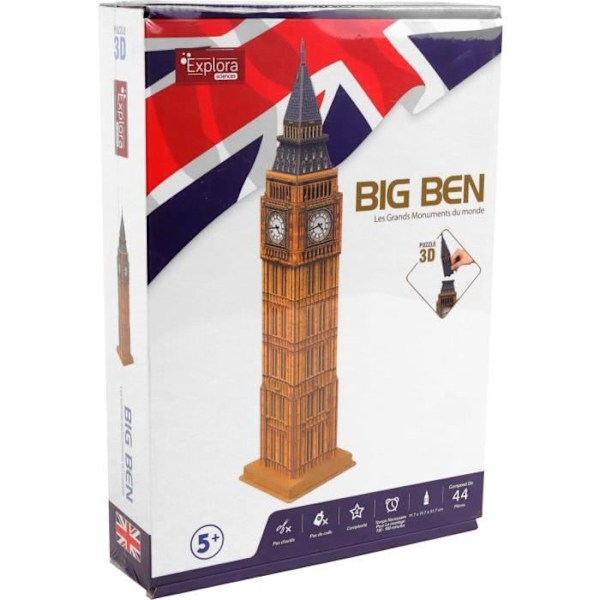 Pussel 3D - EXPLORA - Big Ben - 44 bitar - Från 5 år - Lätt att sätta ihop
