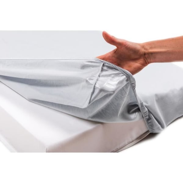 Babyskyddslakan + 2 i 1 vattentät bäddmadrass i bomull grå 60x120 cm - P'TIT LIT - Drap Magique - Softcell® - Blandat Grå