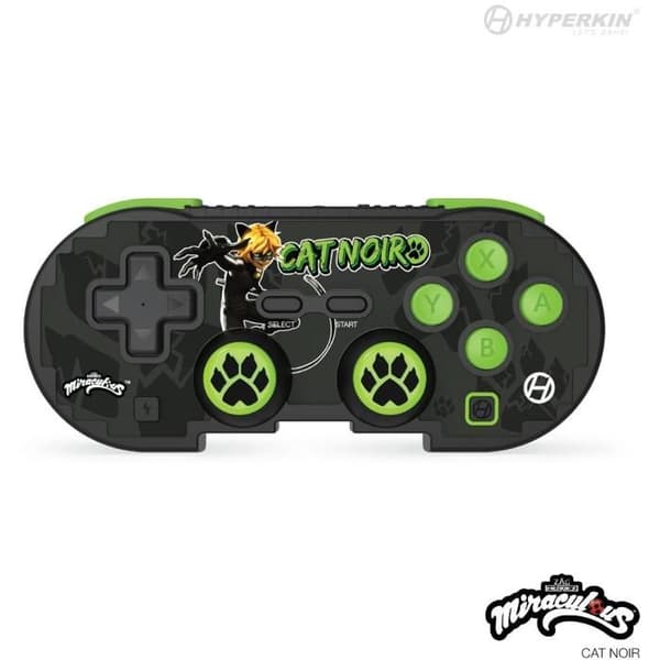 Hyperkin Pixel Art Miraculous Bluetooth Controller för Nintendo Switch/PC/Mac/Android (Cat Noir) svart och grönt