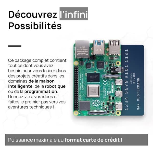 Raspberry Pi 4 2 GB startkit | 15W strömförsörjning | Officiellt chassi | 64 GB kort