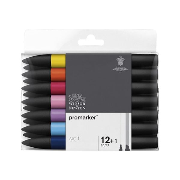 Feutrar - Promarker - 12 färger + 1 blender - Winsor och Newton - Ritning - Illustration Kanaryellow, glänzendes Orange, Rub
