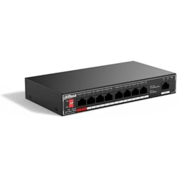 IT-switch DAHUA DH-SF1009P 9-portars ohanterad skrivbordsswitch med 8-portars POE Svart