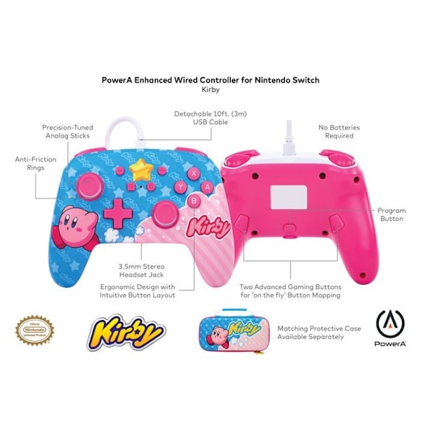 Spelkontroll - POWER A - Kirby - Trådad - USB-kabel 3m - 2 programmerbara knappar Kirby