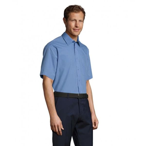 Skjorta - SOL'S - Bristol - Blå Mörk - Korta Ärmar - Poplin Polyester Bomull Blå XXL